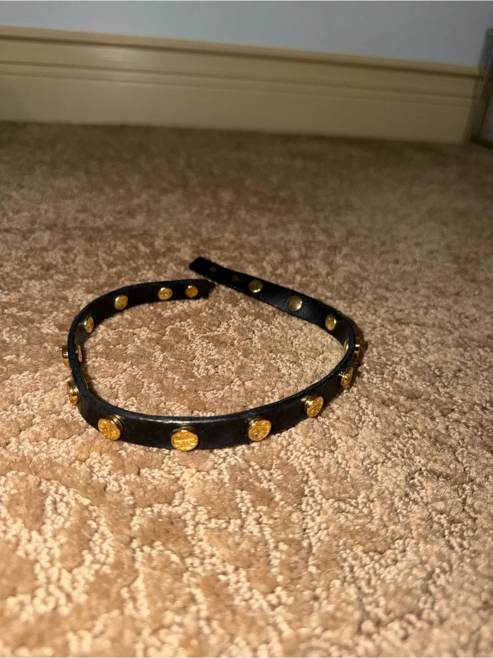 Tory Burch Black Double-Wrap Leather Bracelet with Gold Logo Studs